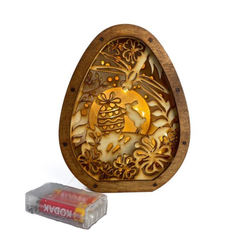 Wielkanocna dekoracja LED - Drewniane jajko + Baterie w zestawie