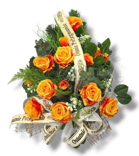 WIĄZANKA POGRZEBOWA NA FLORECIE WIENIEC POMARAŃCZOWE RÓŻE + WŁASNY NAPIS + wysyłka 24h