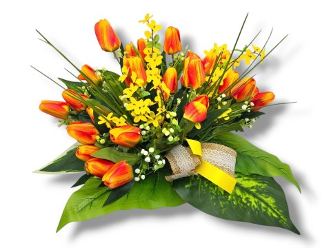 WIOSENNY STROIK NA CMENTARZ KWIATY NA GRÓB POMNIK Z OBCIĄŻENIEM TULIUPANY