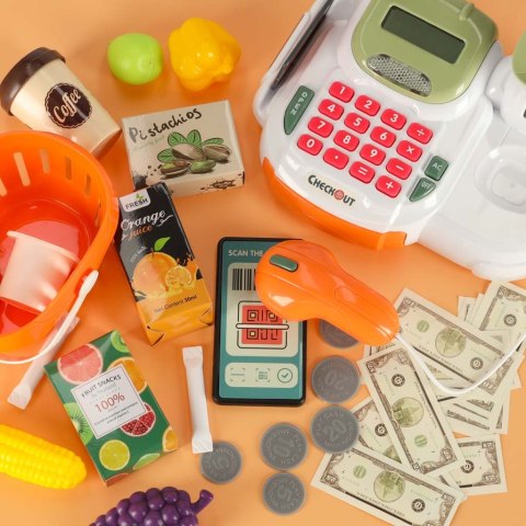 Kasa fiskalna dla dzieci supermarket sklep skaner kalkulator koszyk z akcesoriami 36 el.