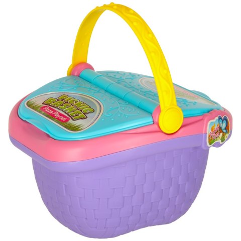 Kosz piknikowy koszyk owoce soki napoje jedzenie prowiant przekąski na piknik