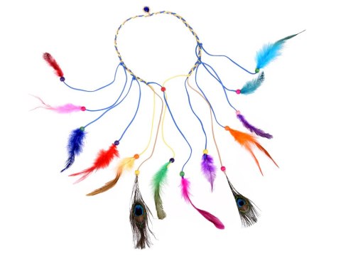 Boho Opaska do włosów z kolorowymi Piórami i Koralikami ZA5581