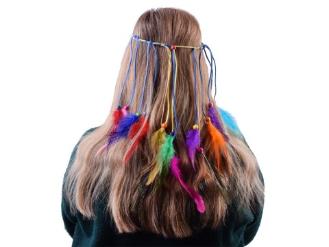 Boho Opaska do włosów z kolorowymi Piórami i Koralikami ZA5581