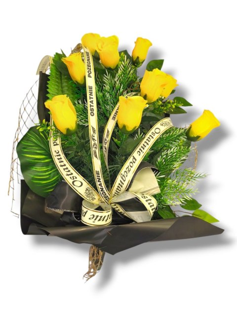 WIĄZANKA POGRZEBOWA WIENIEC ZÓŁTE RÓŻE + WŁASNY NAPIS + wysyłka 24h