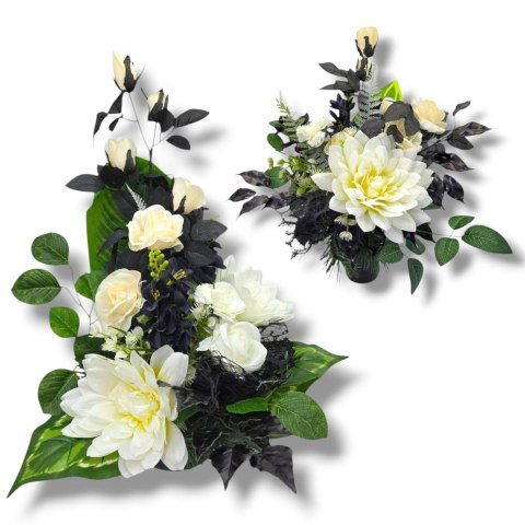 BIAŁO CZARNY BUKIET WKŁAD DO WAZONU KWIATY NA CMENTARZ GRÓB POMNIK