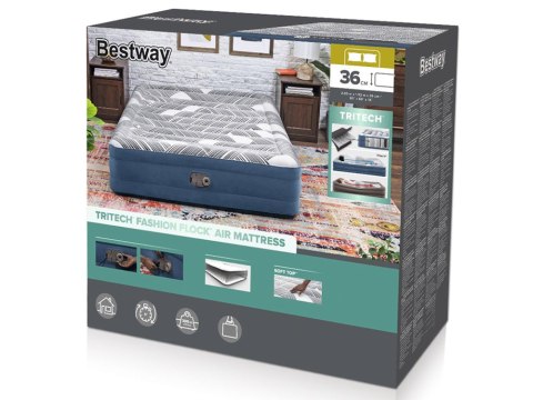 Bestway 2os wygodny materaca Queen 203x152x36cm wbudowana pompka 6712Y