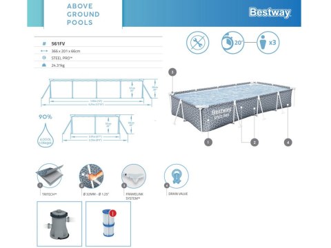 Bestway Basen STELAŻOWY 366x201x66cm 7w1 561FV