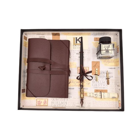 Ekskluzywny zestaw do kaligrafii z notesem - pióro + 3 stalówki + kałamarz - 5006