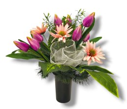 BUKIET WKŁAD DO WAZONU KWIATY NA CMENTARZ GRÓB POMNIK TULIPANY