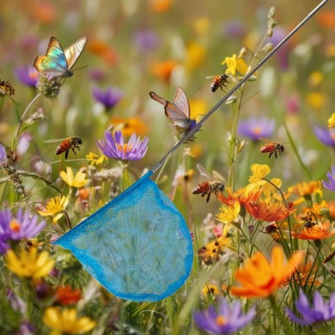 SIATKA NA MOTYLE OWADY SKŁADANA TELESKOPOWA 38,5-86CM NIEBIESKA