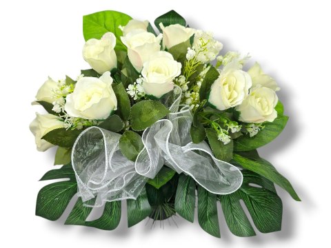BUKIET WKŁAD DO WAZONU KWIATY NA CMENTARZ GRÓB POMNIK BIAŁE RÓŻE