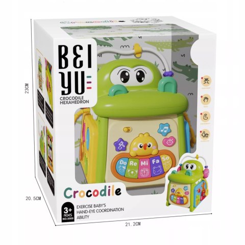 Kostka edukacyjna sorter pianinko sensoryczna labirynt zegar krokodyl MS007