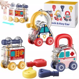 Zestaw 3 samochodzików Montessori klucze edukacyjna dla dzieci 18m+ 103B