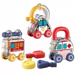 Zestaw 3 samochodzików Montessori klucze edukacyjna dla dzieci 18m+ 103B