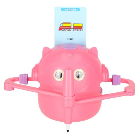 Robot edukacyjny interaktywny nauka rysowania pisania zestaw fiszki mazaki różowy