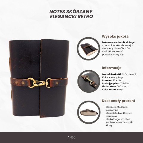 Elegancki Notes Skórzany Retro 200 stron Vintage