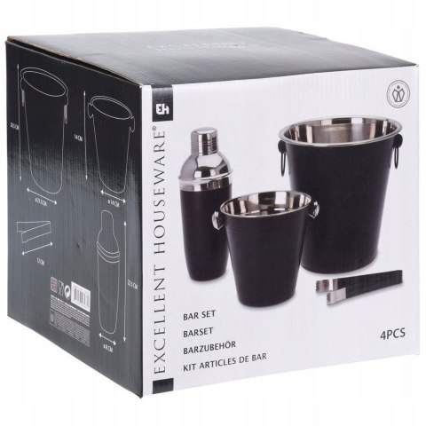 ZESTAW BARMAŃSKI SHAKER WIADERKO DO LODU SZCZYPCE 4el.