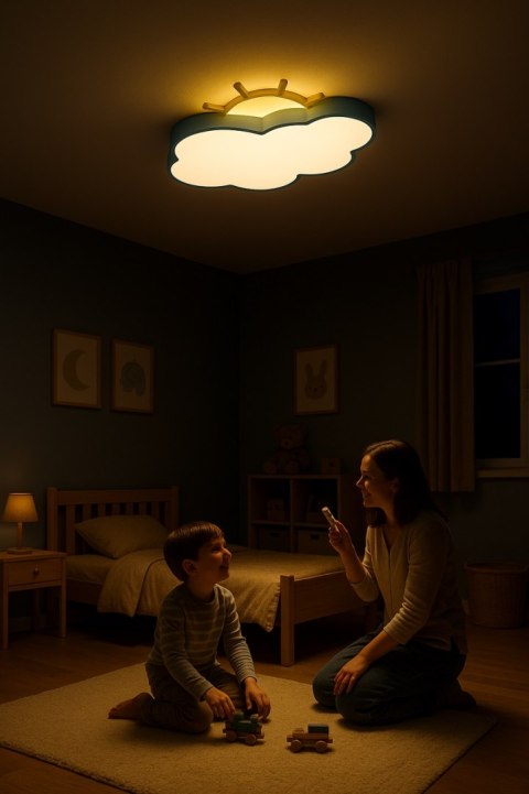 Lampa LED sufitowa plafon do pokoju dziecięcego ściemniana + pilot chmurka niebieska