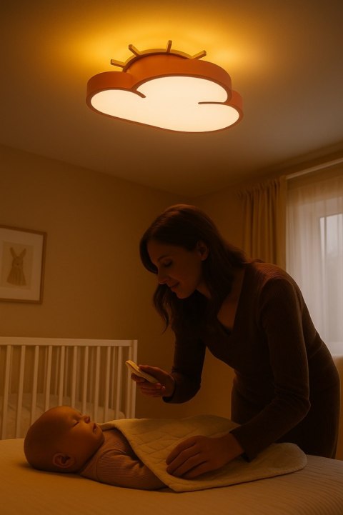 Lampa LED sufitowa plafon do pokoju dziecięcego ściemniana + pilot chmurka różowa