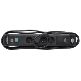 Listwa zasilająca Premium Line 4 gniazda 2 x USB C i 1 x A kabel 3m czarna