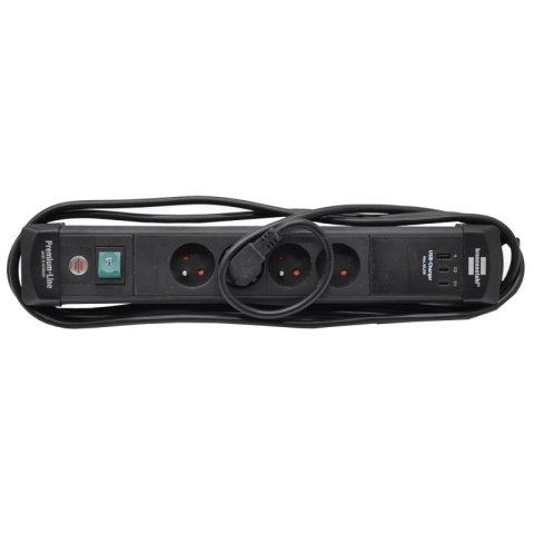 Listwa zasilająca Premium Line 4 gniazda 2 x USB C i 1 x A kabel 3m czarna