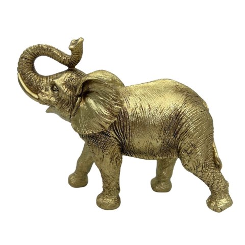 Złoty Słoń z Uniesioną Trąbą - Słonik Figurka dekoracyjna - 141FJZ
