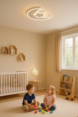 Lampa LED sufitowa plafon do pokoju dziecięcego ściemniana + pilot księżyc biała