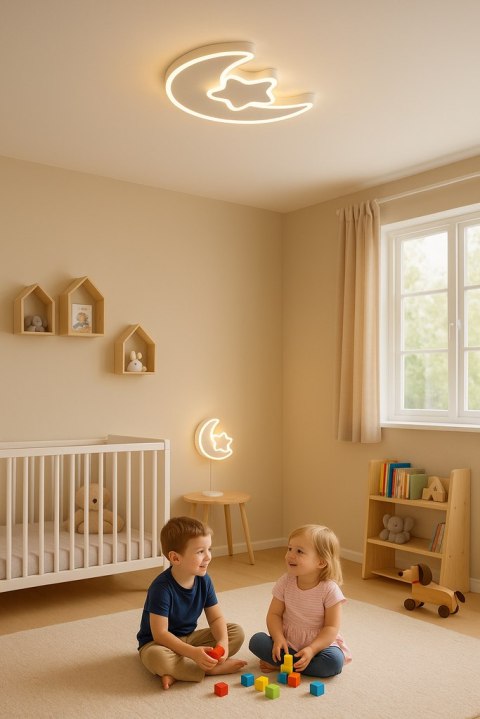 Lampa LED sufitowa plafon do pokoju dziecięcego ściemniana + pilot księżyc biała