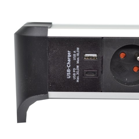 Listwa zasilająca Alu Office Line 4 gniazda 2 USB A I C 1,8m