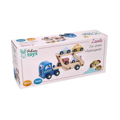 Drewniana laweta z pojazdami