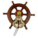 Dzwon Okrętowy Mosiężny w Kole Sterowym - Dekoracja Marynistyczna - NC2356