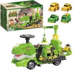 Jeździk 2w1 dinozaur + 4 autka rozkładany parking dźwig dźwięk ZH918