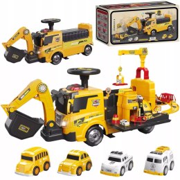 Jeździk 2w1 koparka + 4 autka rozkładany dźwig dźwięk ruchoma łyżka ZH922