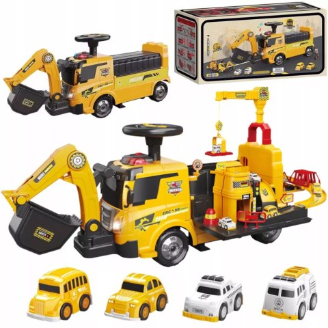 Jeździk 2w1 koparka + 4 autka rozkładany dźwig dźwięk ruchoma łyżka ZH922