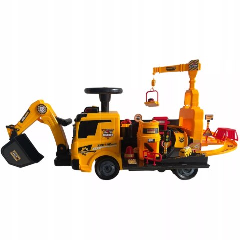 Jeździk 2w1 koparka + 4 autka rozkładany dźwig dźwięk ruchoma łyżka ZH922