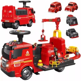 Jeździk 2w1 straż pożarna + 4 autka rozkładany parking dźwig dźwięk ZH914