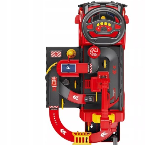 Jeździk 2w1 straż pożarna + 4 autka rozkładany parking dźwig dźwięk ZH914