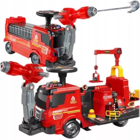 Jeździk 2w1 straż pożarna autka parking dźwig dźwięk pistolet na wodę ZH921