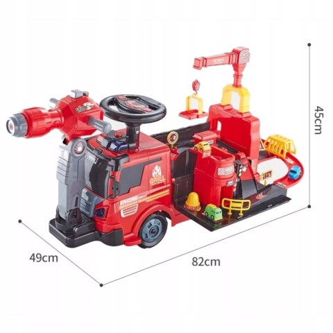 Jeździk 2w1 straż pożarna autka parking dźwig dźwięk pistolet na wodę ZH921