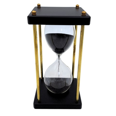 Klepsydra Mosiężno-Drewniana 5 minut - Czarny Piasek - Elegancka Dekoracja Retro - STRS153/6