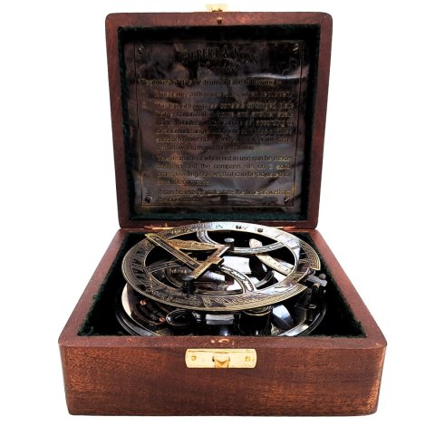 Mosiężny Kompas Zegar Słoneczny Busola w Pudełku Drewnianym - NC103185