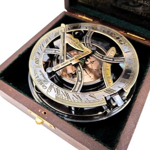 Mosiężny Kompas Zegar Słoneczny Busola w Pudełku Drewnianym - NC103185