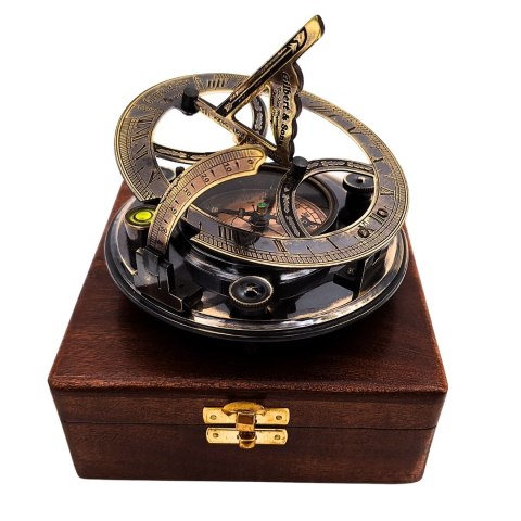 Mosiężny Kompas Zegar Słoneczny Busola w Pudełku Drewnianym - NC103185