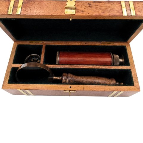 Zestaw Podróżnika Retro - Kompas + Luneta + Lupa w Pudełku Drewnianym - NC102369