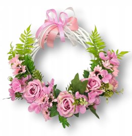 WIANEK KWIATOWY STROIK WIKLINOWY NA DRZWI WIOSENNY LETNI SZTUCZNE KWIATY