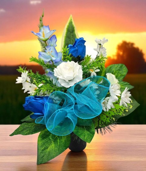 Stroik bukiet na cmentarz kwiaty sztuczne na grób kompozycja kwiatowa