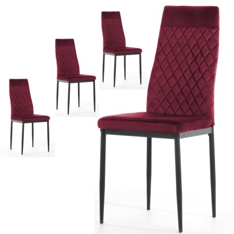 Krzesło tapicerowane zestaw 4x VALVA CARO VELVET BURGUNDY