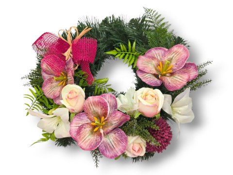 WIANEK OKRĄGŁY STROIK WIĄZANKA NA CMENTARZ DEKORACJA POD ZNICZ