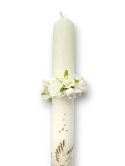 OZDOBA NA ŚWIECE DO CHRZTU PROFITKA DEKORACJA ŚWIECY Z KWIATUSZKÓW