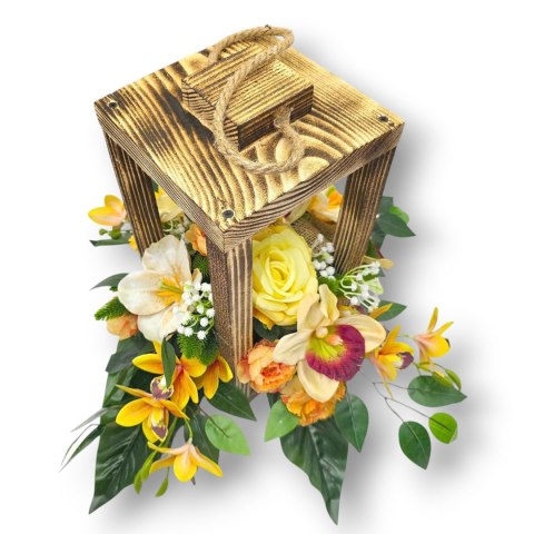 LAMPION STROIK NA CMENTARZ LATARNIA Z KWIATAMI SZTUCZNE KWIATY NA GRÓB